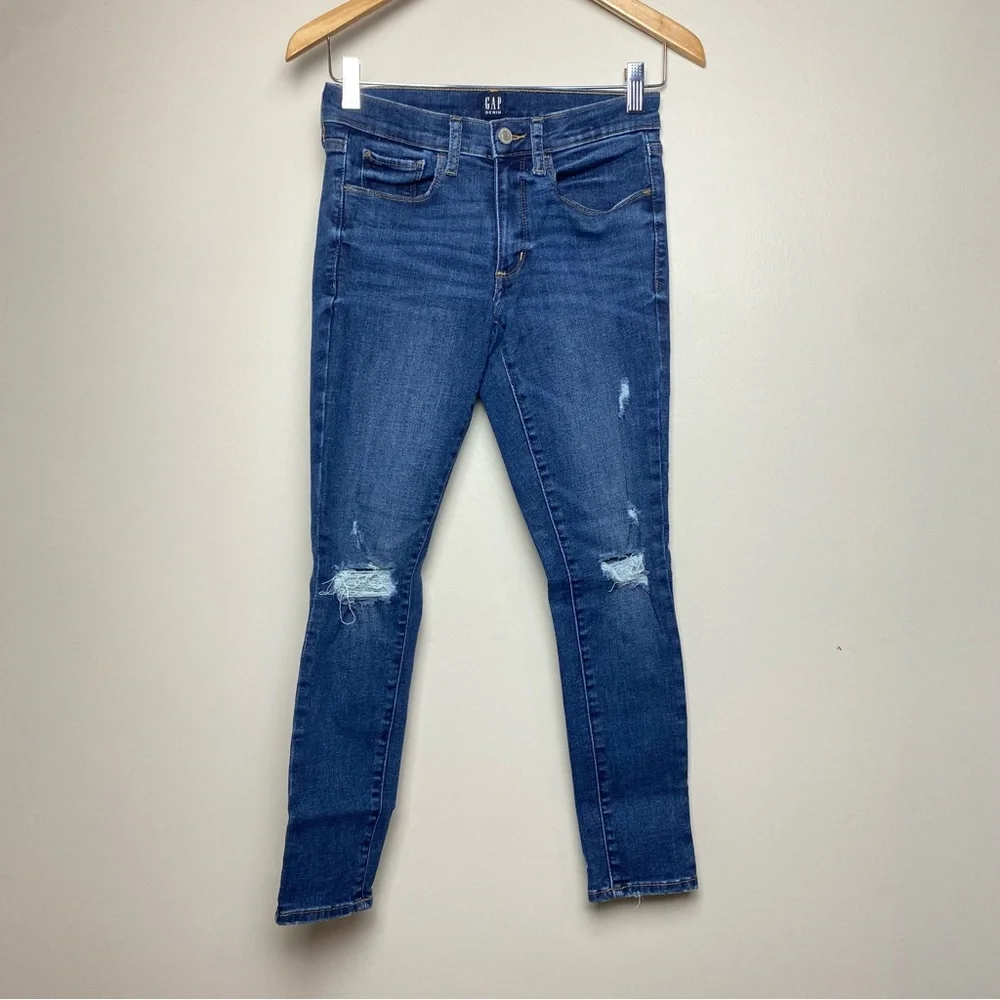 Gap Favorite Jegging Jeans Medium Wash Factory Distressed Women’s 2/26 Petite - Picture 2 of 5